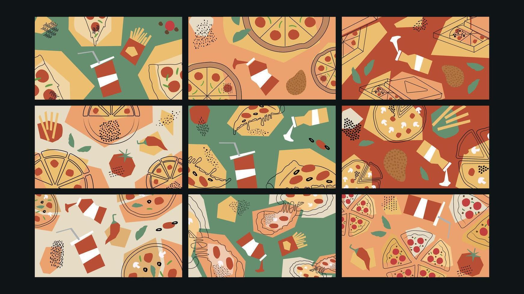Pizza and Fast Food Doodle Background Set vector