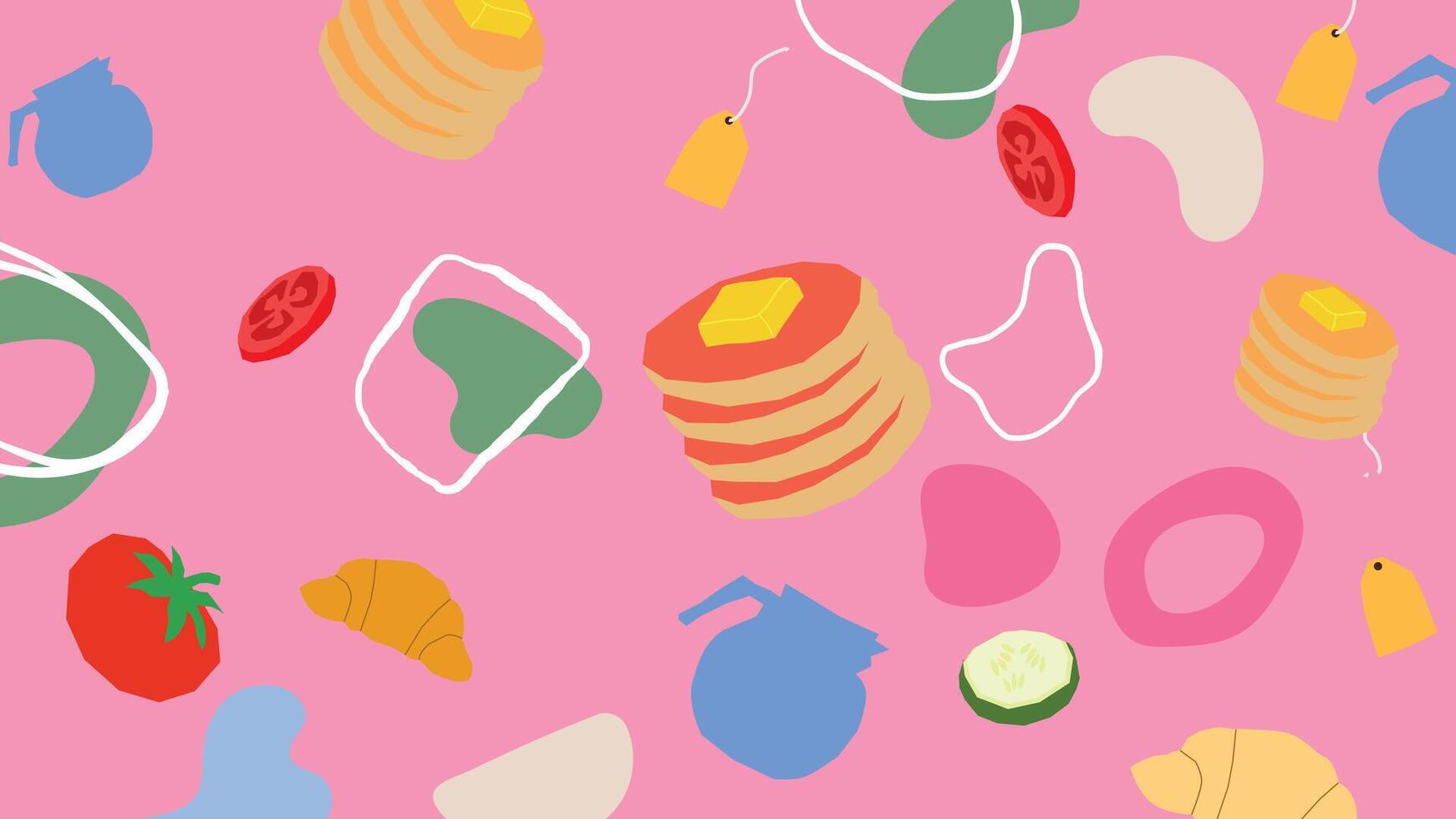 Pancake and tea breakfast set background vector