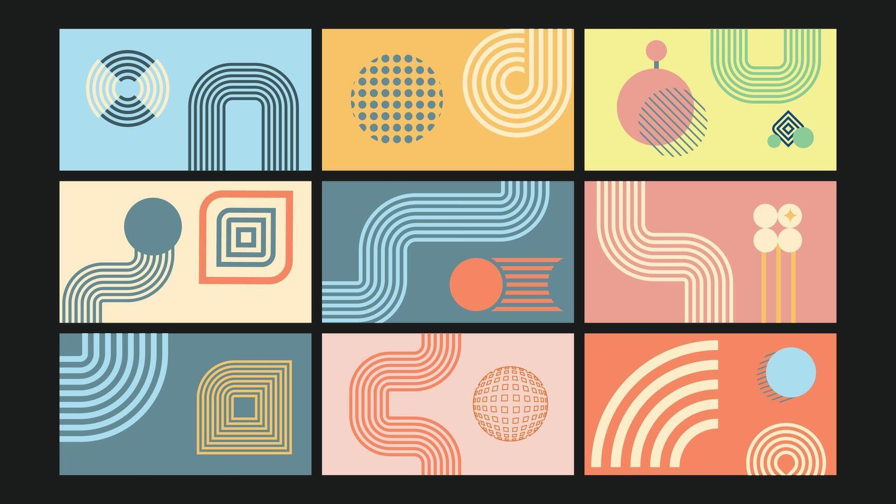 Abstract Line Based Geometric Retro Background Set vector