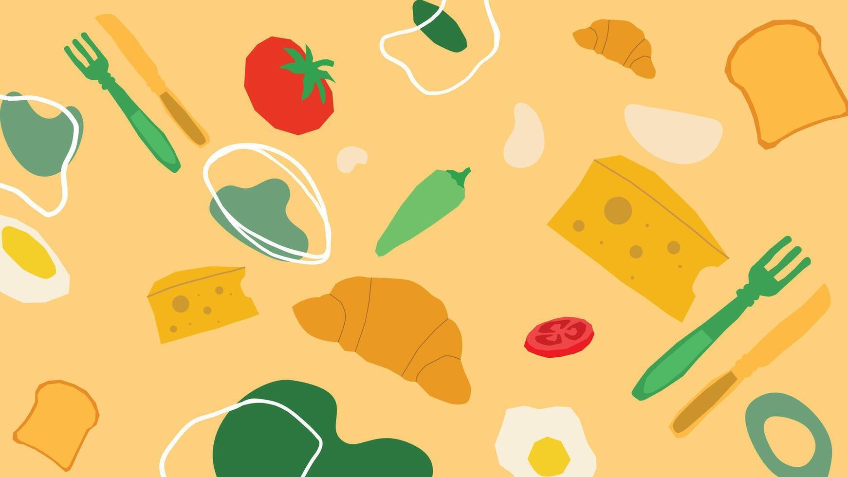 Fork and cheese croissant breakfast background vector