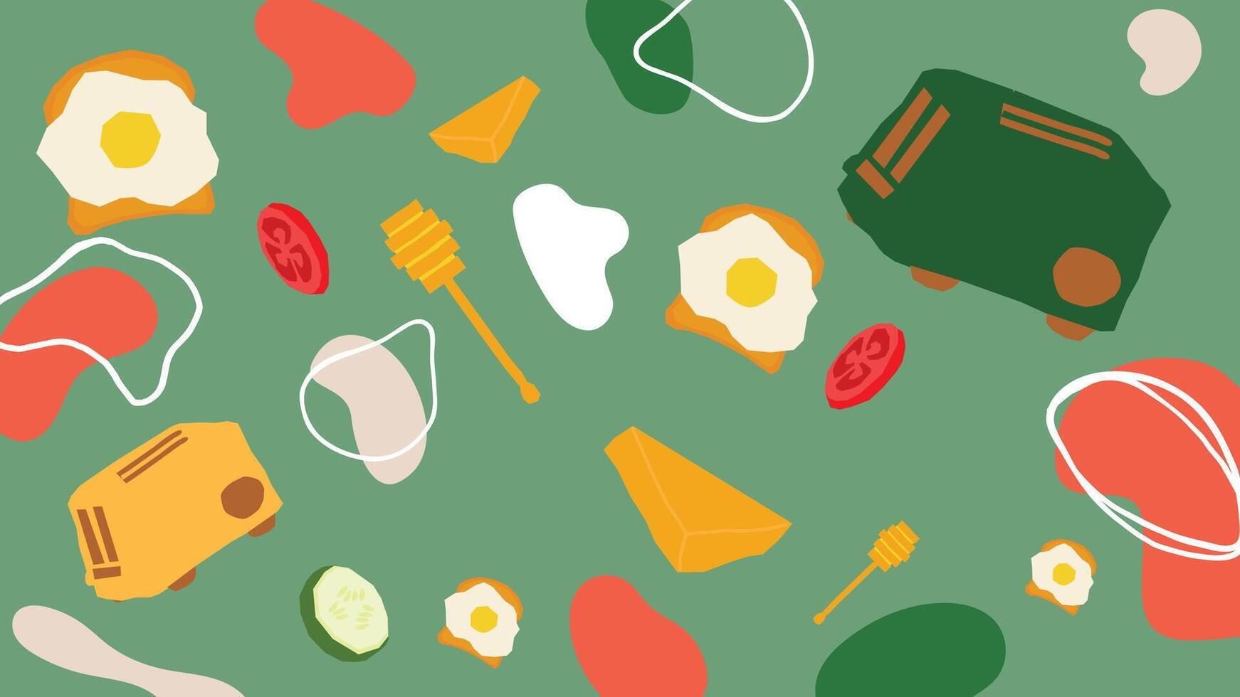 Green toaster and egg breakfast background vector