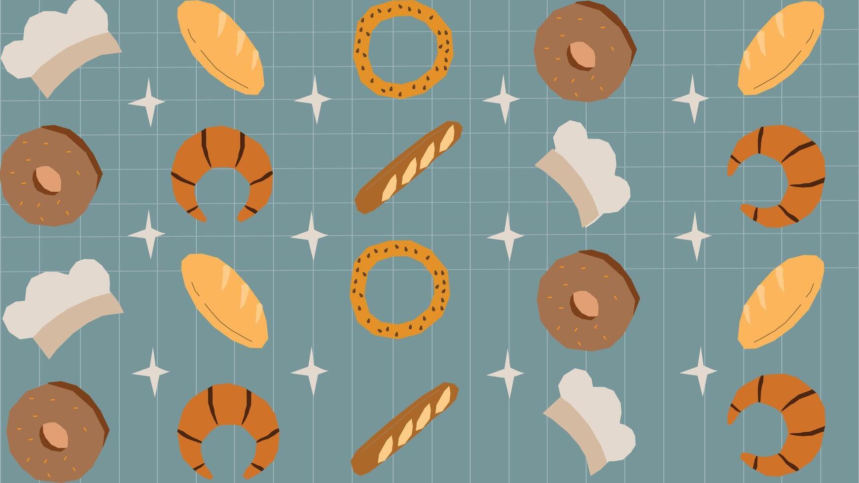 Chef hat and bagel bakery background vector