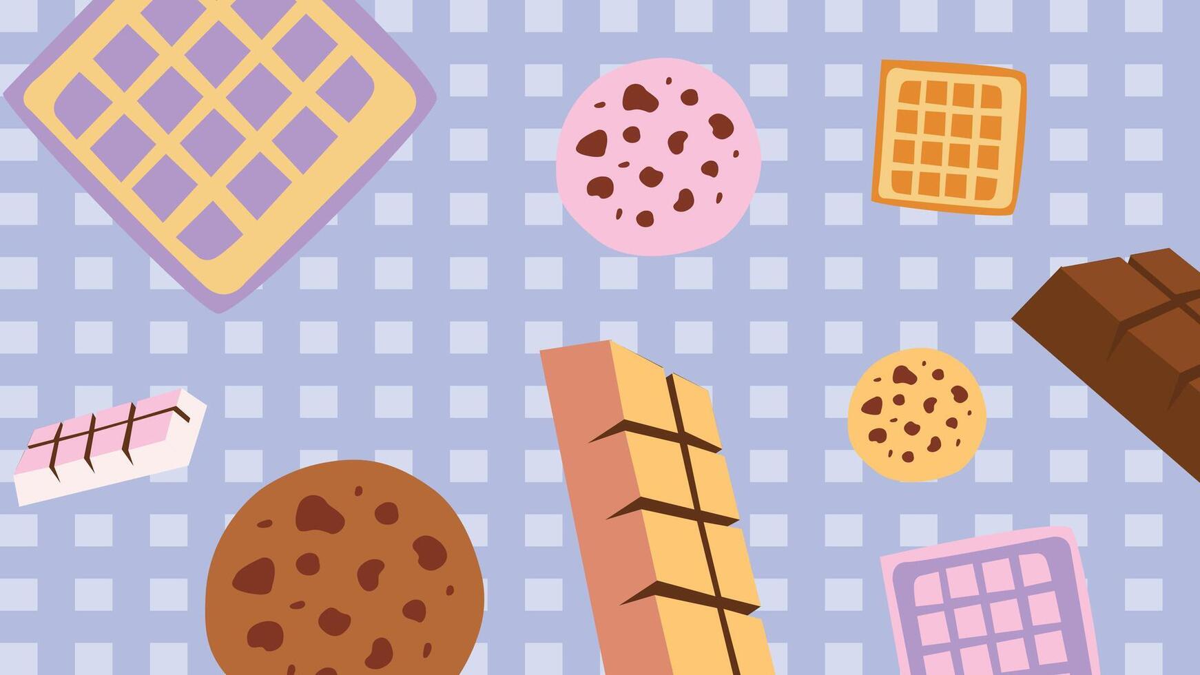 Waffles and chocolate snacks background vector