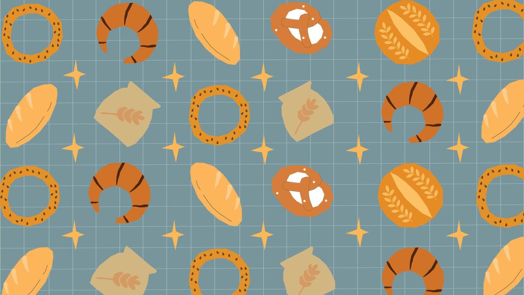 Baguette and pretzel bread icon background vector
