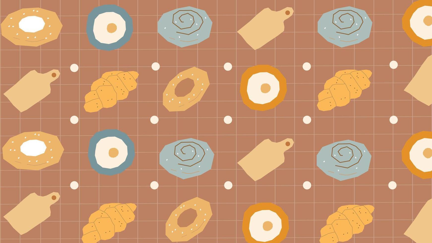 Croissant and cutting board breakfast background vector