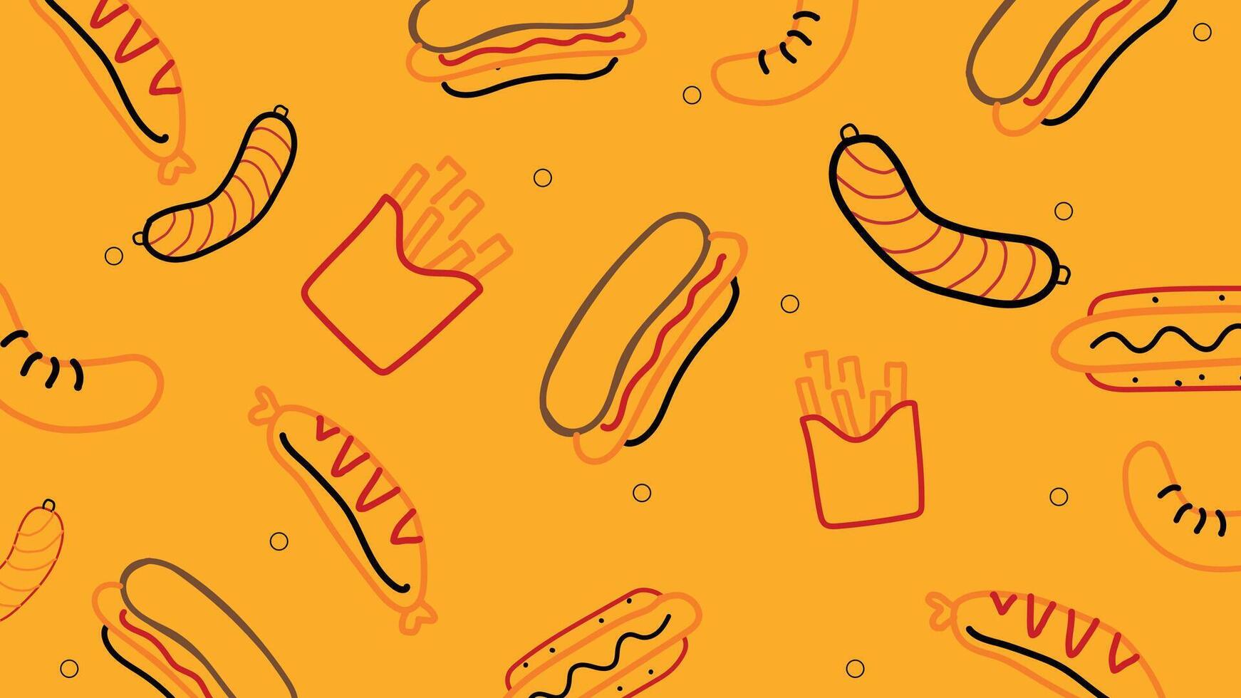 Fried sausage and fries background vector