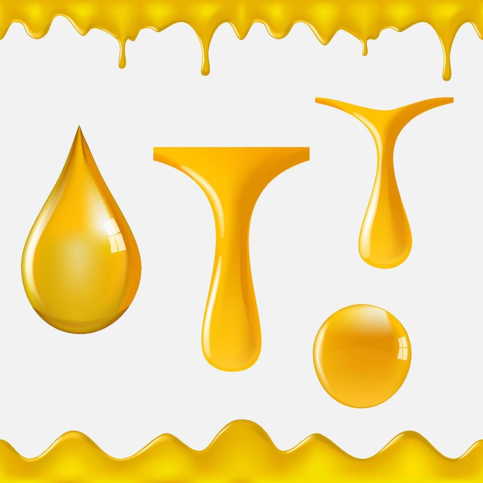 Dripping honey or oil set isolated vector