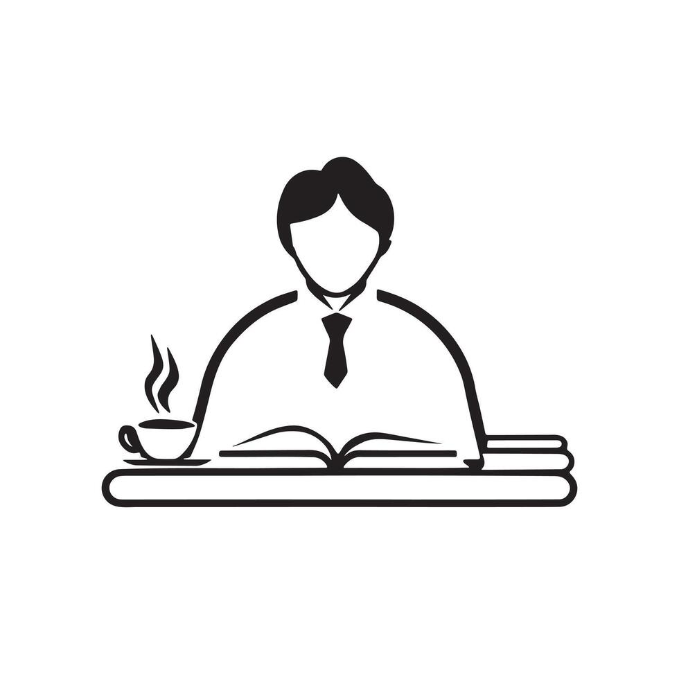 Boy Studying with Coffee Cup at Desk for UI or UX Design vector
