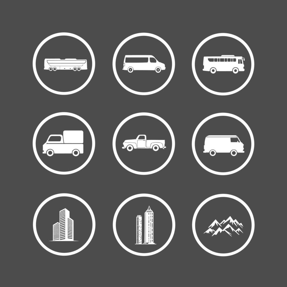 Car and Tall Building Icon Set for Architecture and Travel vector