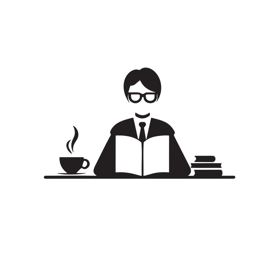 Coffee and Study Vibes, Boy at Table Icon for Student Life Themes vector