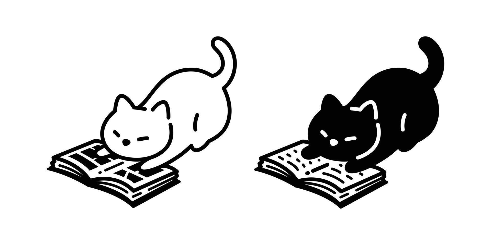 cat kitten reading book calico icon cartoon character pet doodle illustration animal breed symbol isolated design vector