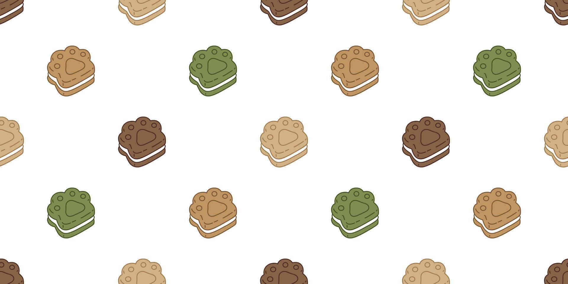 dog paw seamless pattern biscuit cat footprint cracker pet bakery puppy kitten cartoon doodle wallpaper gift wrapping paper tile background repeat scarf isolated illustration design vector