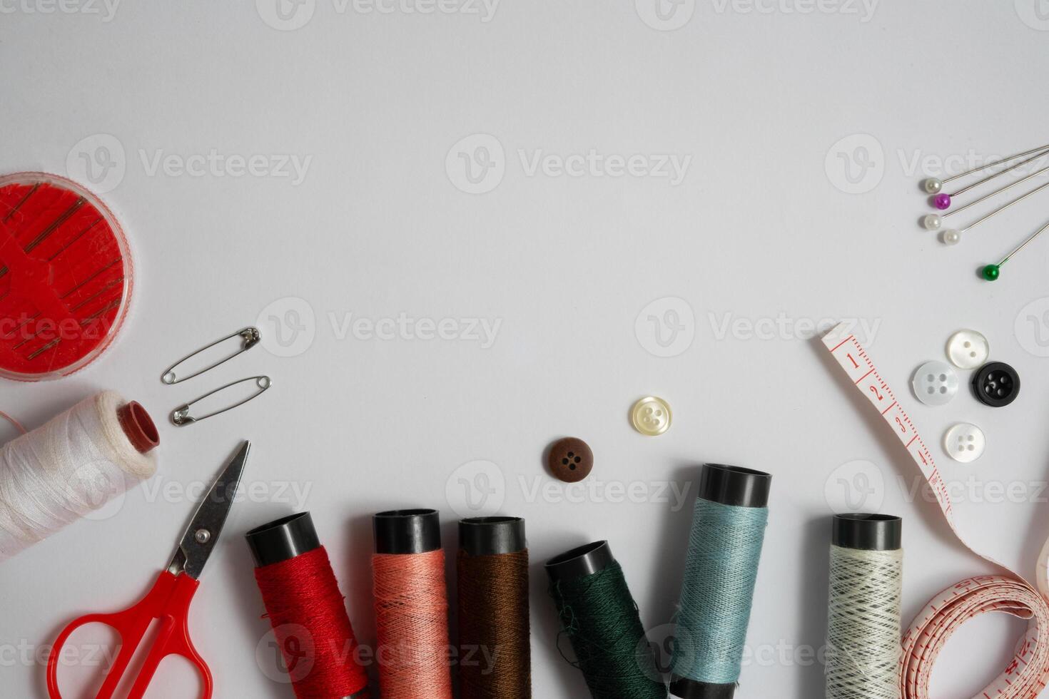 sewing equipment flat lay background photo