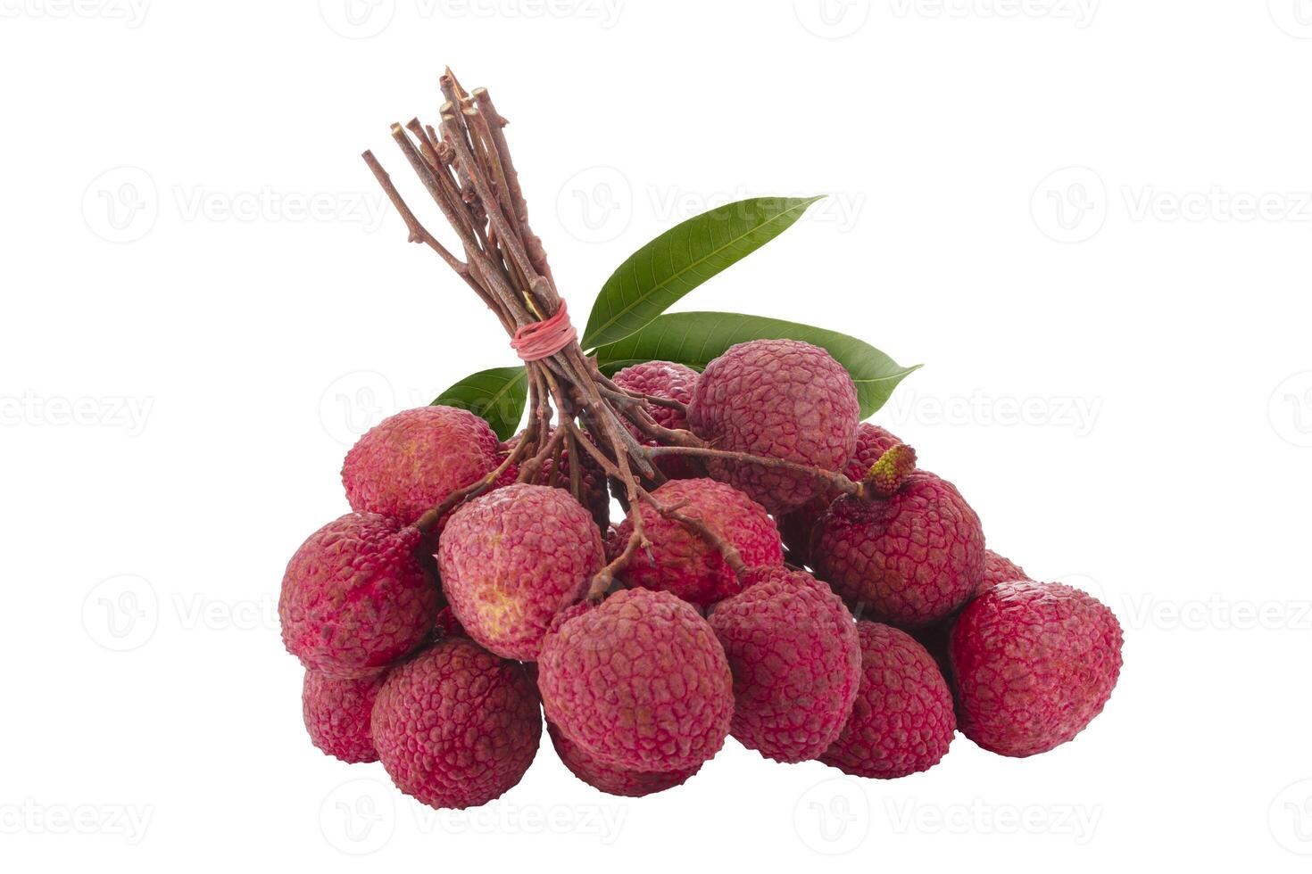 A bunch of red lychees isolated on a white background photo