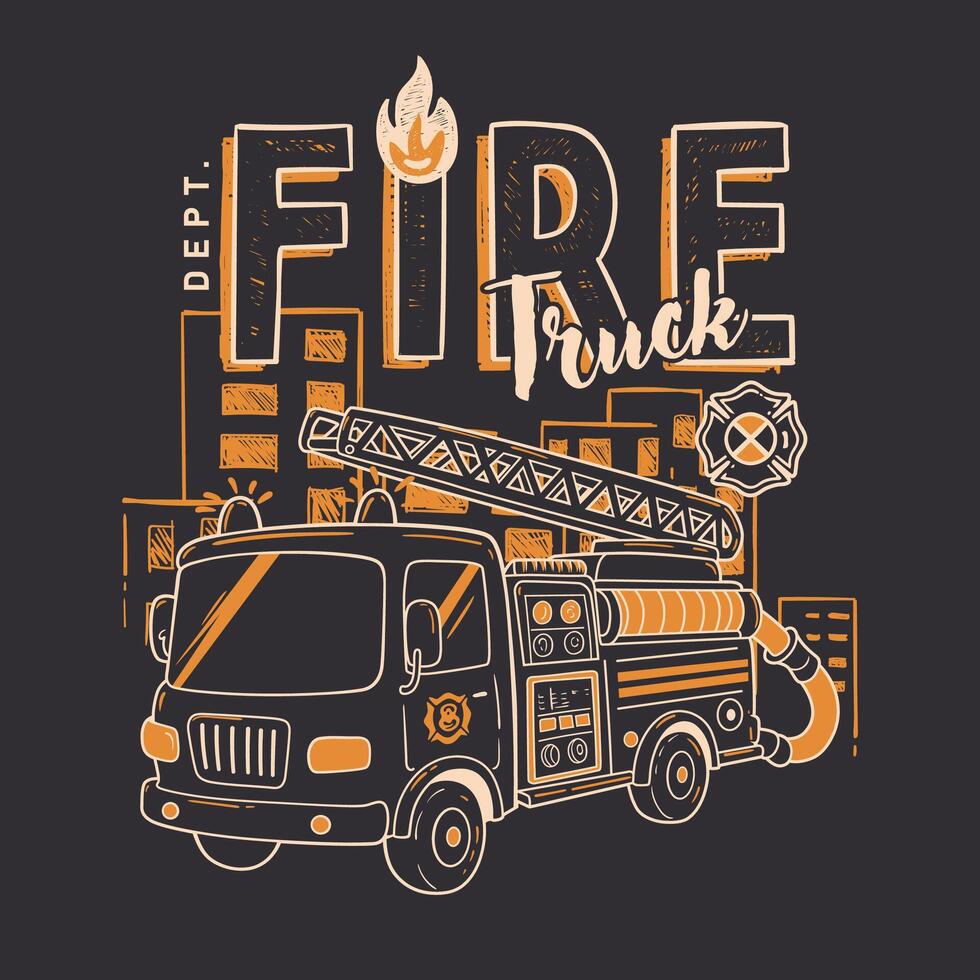 Stylized illustration of a fire truck in a dynamic pose vector