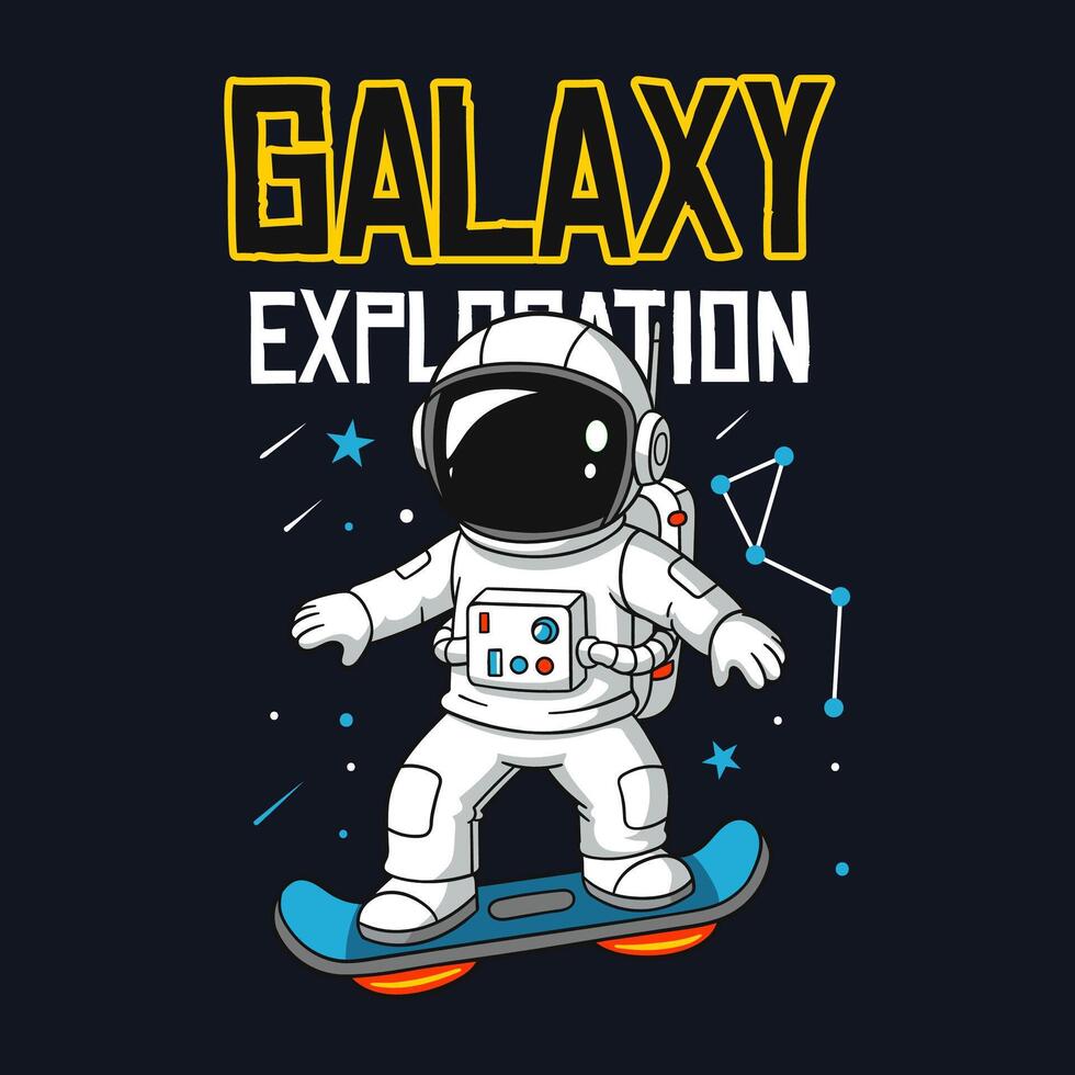 Playful cartoon astronaut on a hoverboard in space vector