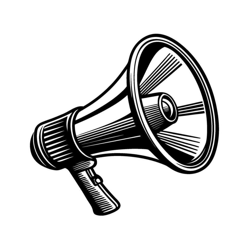 Black and white illustration of a megaphone, isolated on a white background vector
