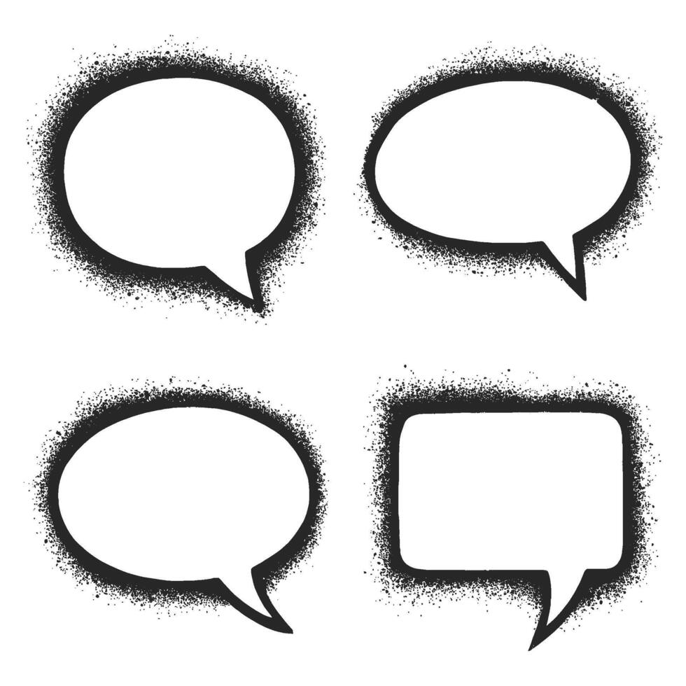 Distressed black outline comic bubbles, including oval and rectangular shapes vector