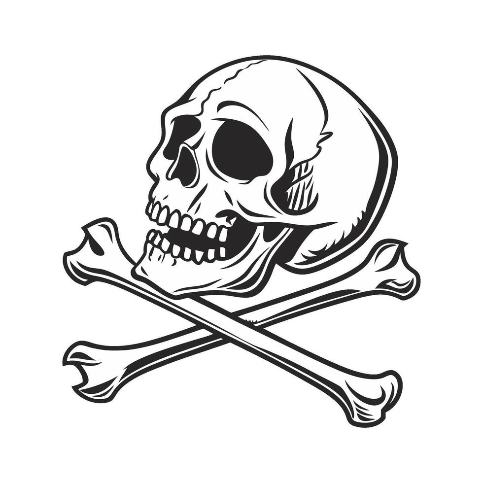 Bold black and white illustration of a skull and crossbones, perfect for pirate themes vector