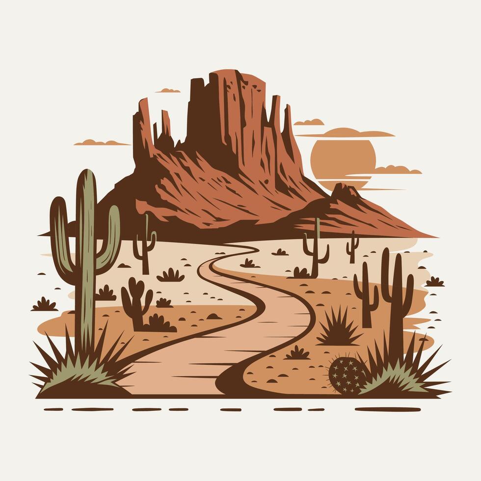 A stylized illustration of a desert landscape vector