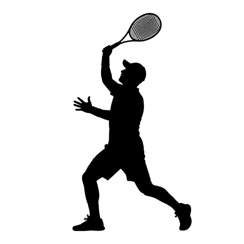 Stylized illustration of a person playing tennis, captured in a powerful stance vector