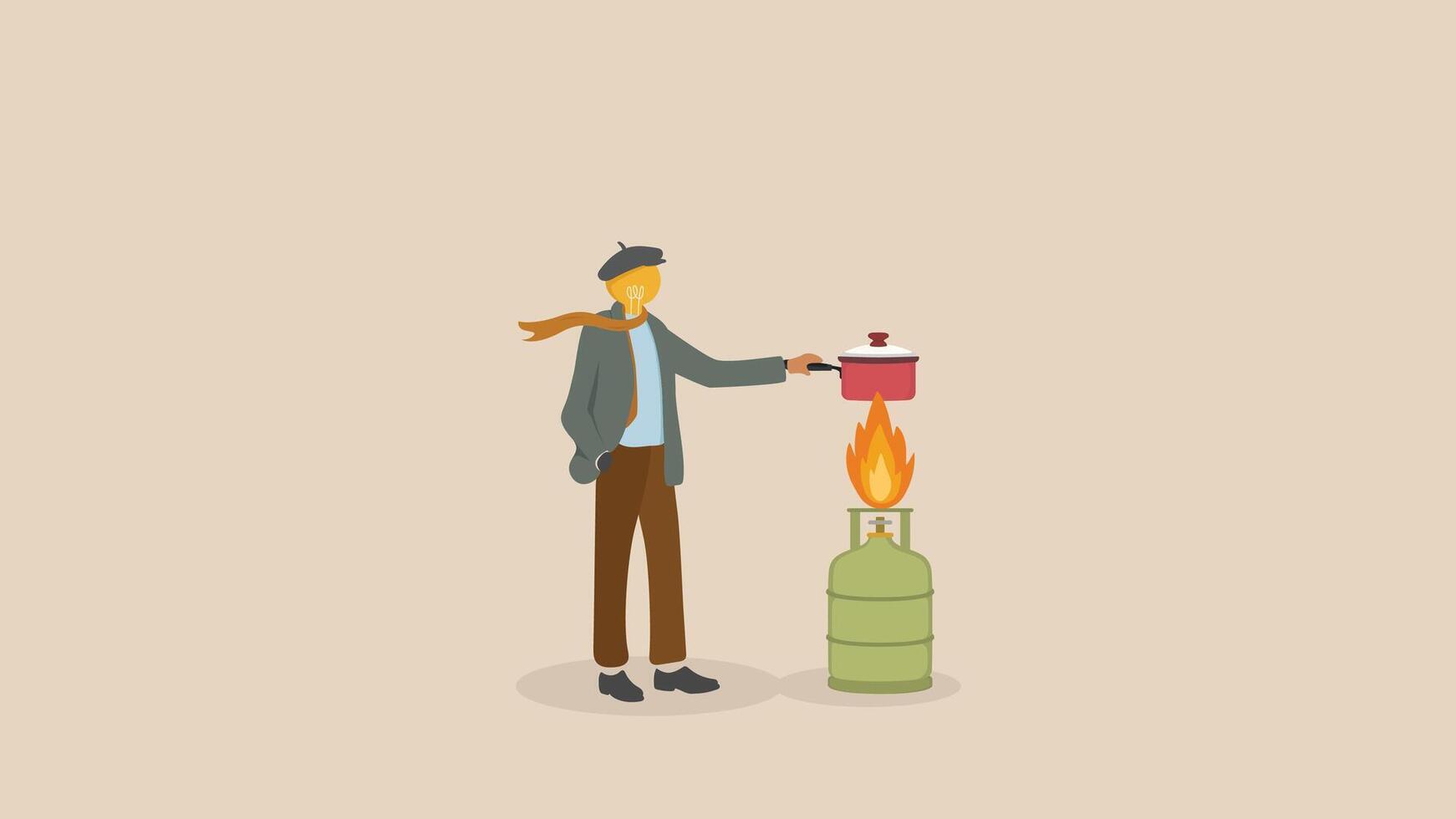 Creative Lightbulb character cooking vector