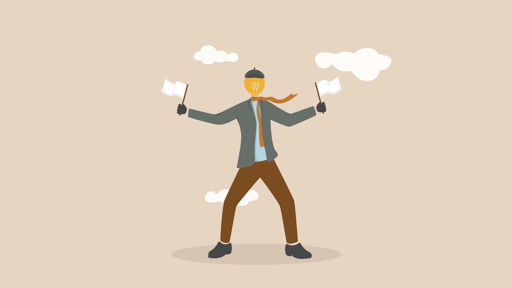 white flag lightbulb head character vector
