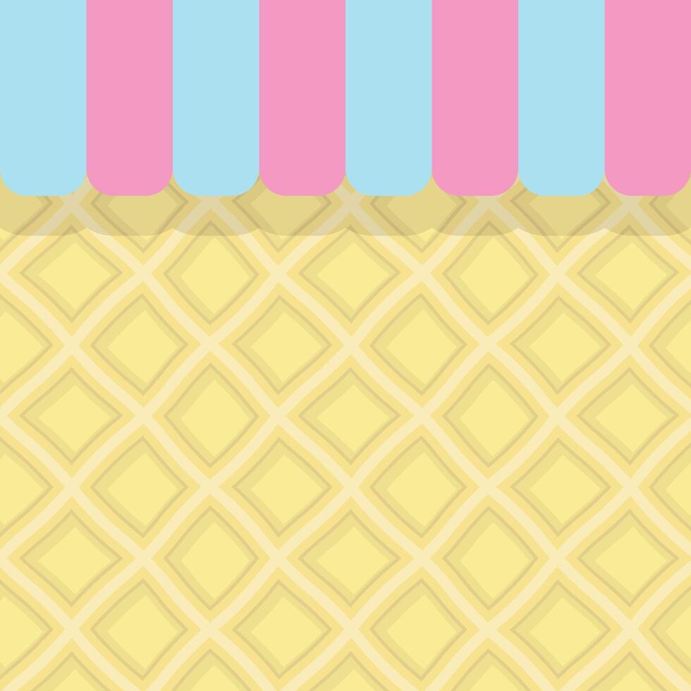 The surface of a yellow waffle cone with alternating colored flags hanging in front vector