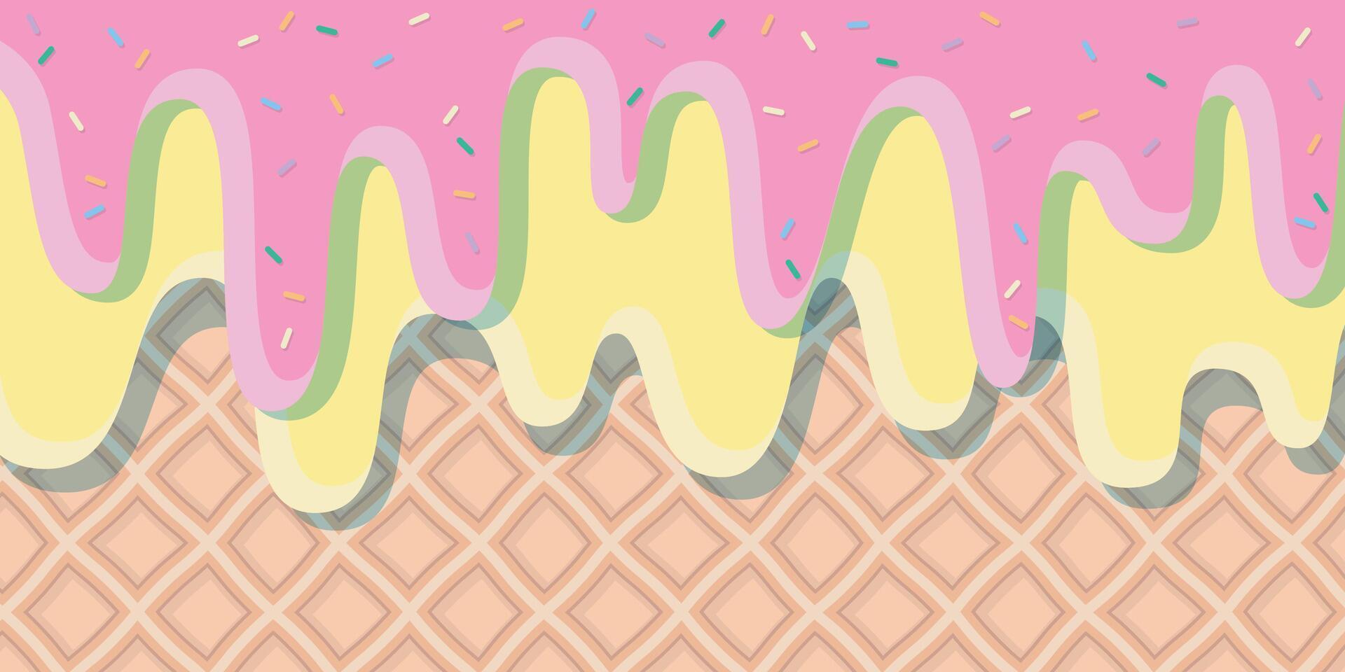 Cool sweet waffle cone texture melting pink and yellow background vector
