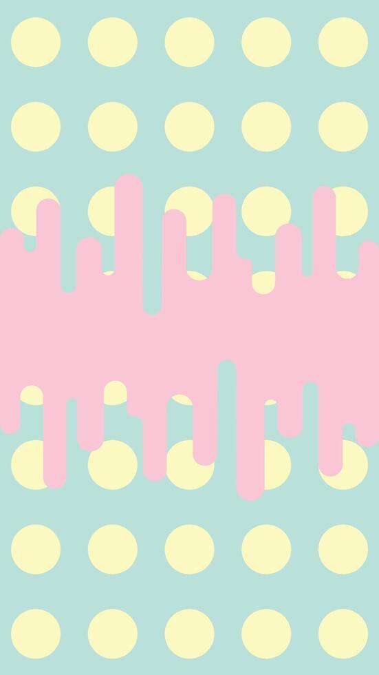 Illustration of a yellow polka dot background with wavy lines with pastel green and pink from the top and bottom vector