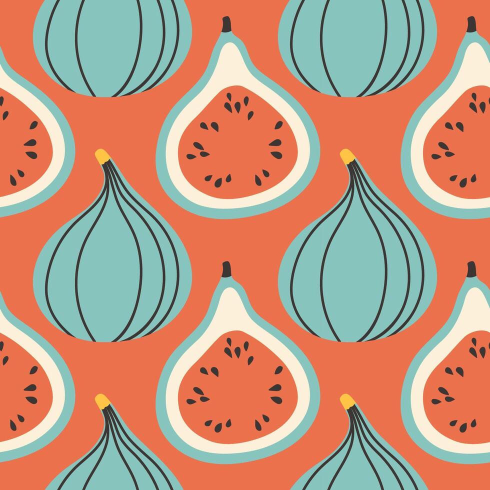 Fig summer pattern on red background. Simple seamless pattern with figs. design for greeting card and invitation of seasonal summer holiday vector