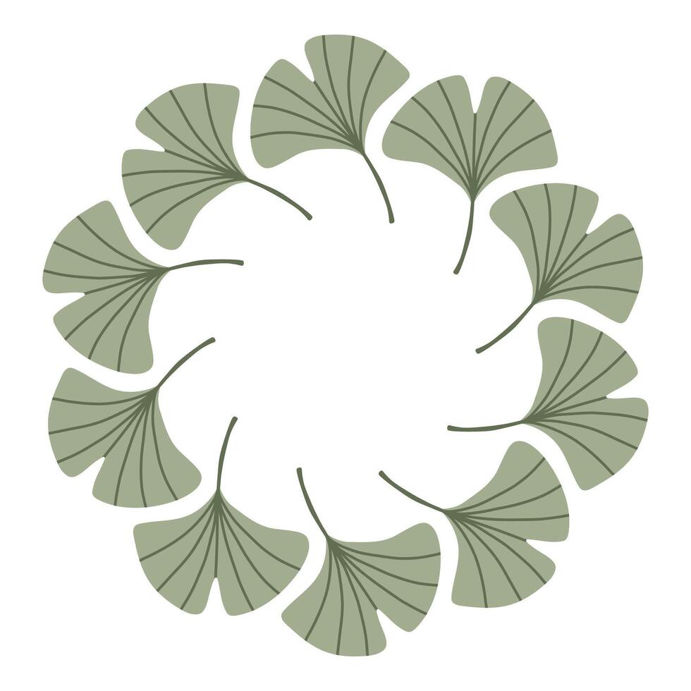 Simple blue gingko leaf circle frame. Cute wreath border of autumn leaves. Hello fall. seasonal illustration. Template for poster, postcard. vector