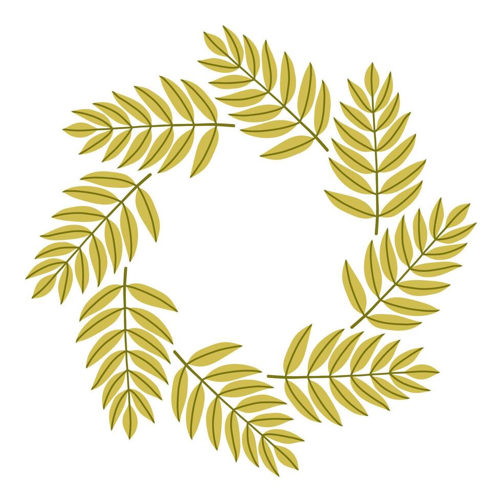 Simple ash leaf branch circle frame. Cute wreath border of autumn leaves. Hello fall. seasonal illustration. Template for poster, postcard. vector