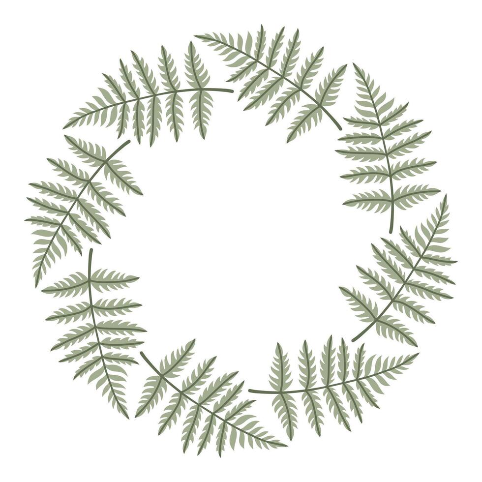 Simple blue fern leaf circle frame. Cute wreath border of autumn leaves. Hello fall. seasonal illustration. Template for poster, postcard. vector