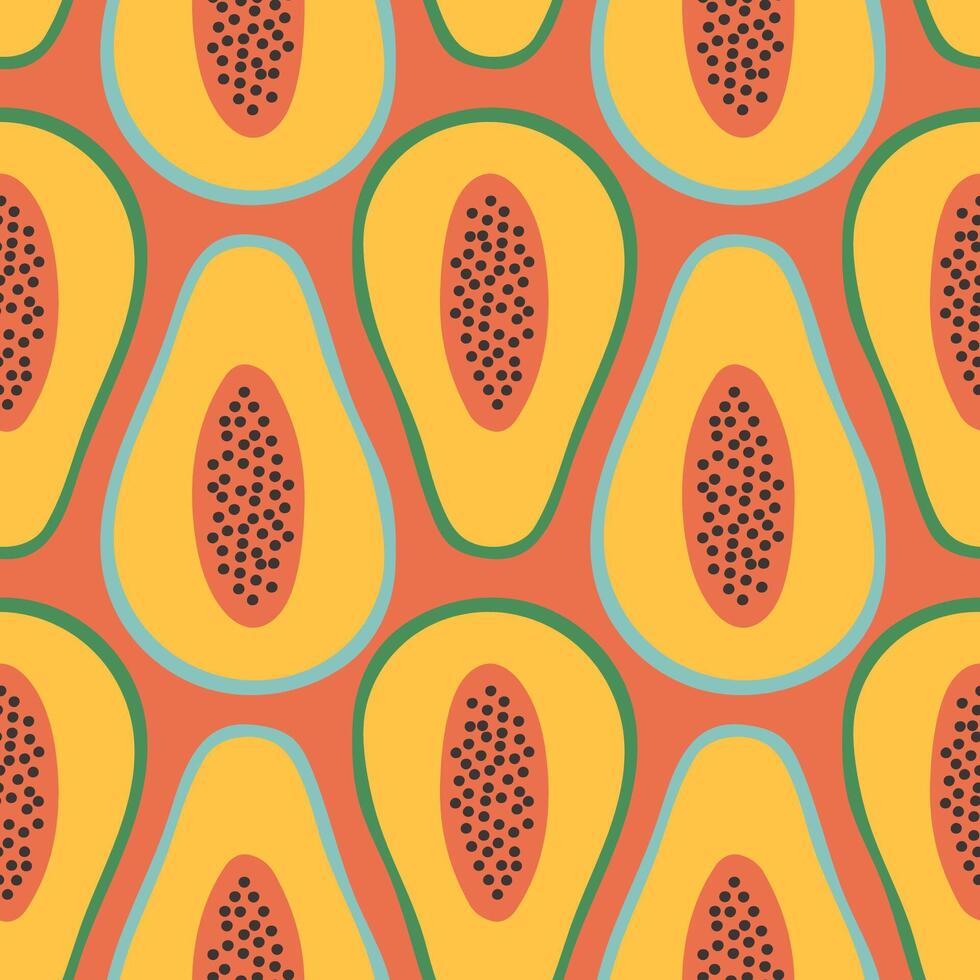 Papaya summer pattern on red background. Simple seamless pattern with papayas. design for greeting card and invitation of seasonal summer holiday vector