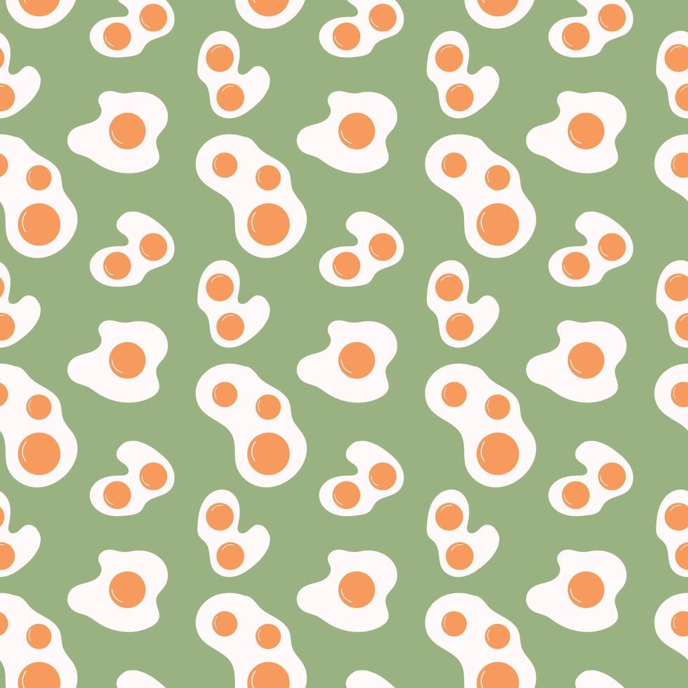 Seamless Pattern with Fried Egg, Sunny-Side-Up on Yellow Background. Healthy Breakfast, Protein Food vector