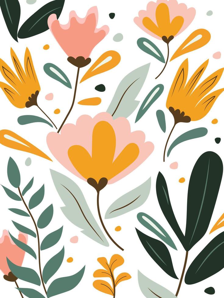 Botanical composition of fantasy flowers and leaves on a white background. vector
