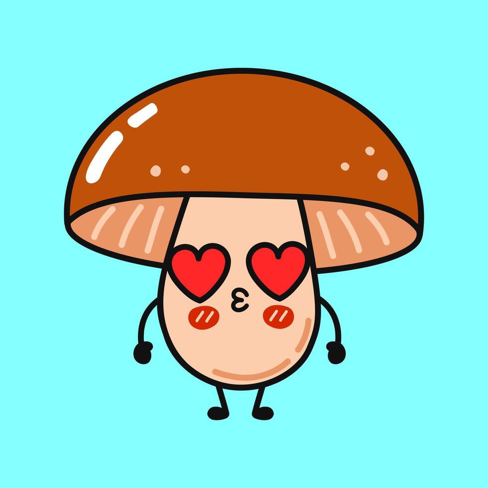 Lovesick cartoon Mushroom grinning, sending heart-eyes and blowing kisses with adorable, playful charm vector