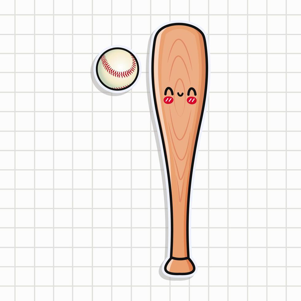 A cheerful illustration of a Baseball Bat and Ball, featuring adorable cartoon characters and a grid. vector