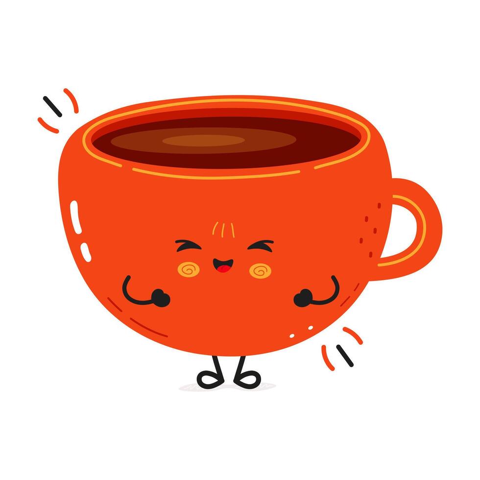 Orange cartoon Coffee Cup flexing and smiling, showing that coffee gives you energy vector