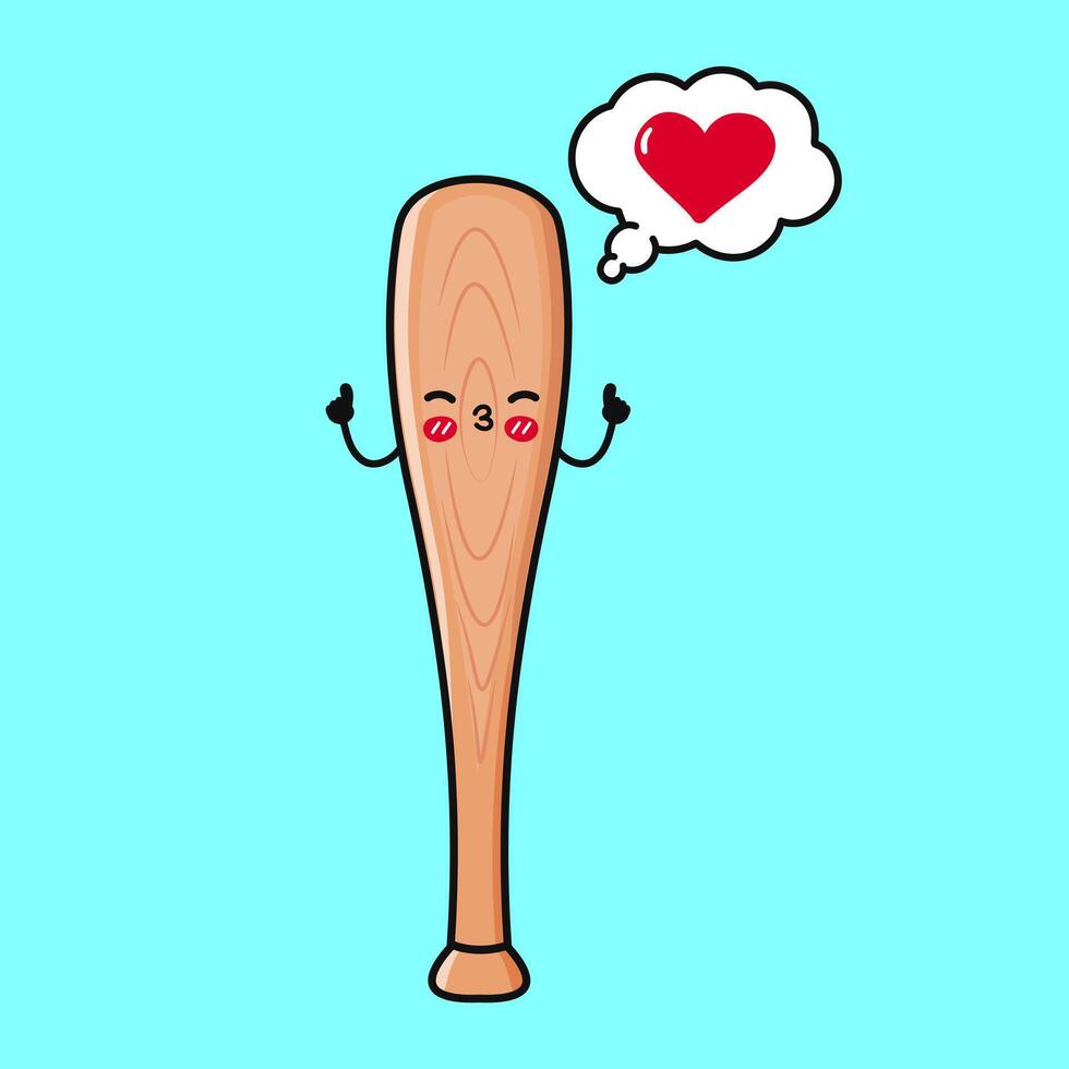 Cute baseball bat character sending kisses with heart shaped thought bubble on a light blue background vector