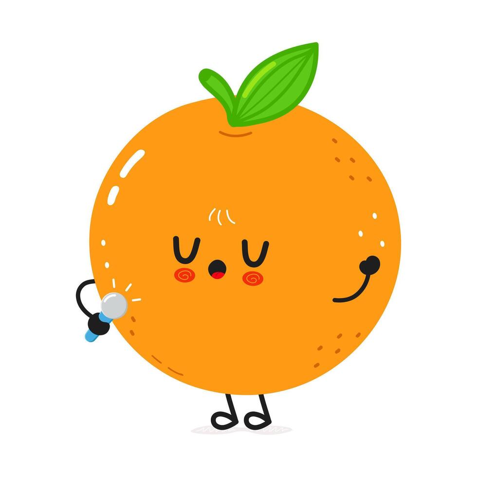 A singing Orange cartoon character with a microphone, looking joyful and expressive. vector