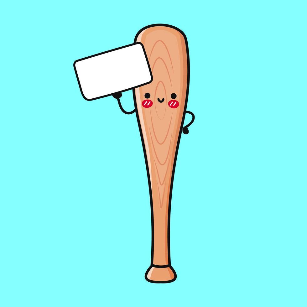 Smiling baseball mascot character holding blank sign, cartoon-style graphic on white backdrop vector