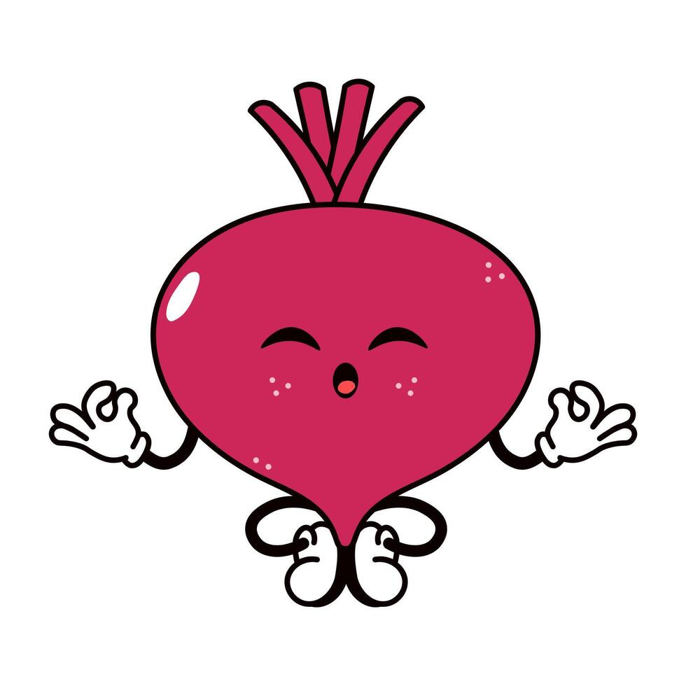 This cartoon Beetroot is meditating in a zen-like pose, conveying peace and tranquility. vector
