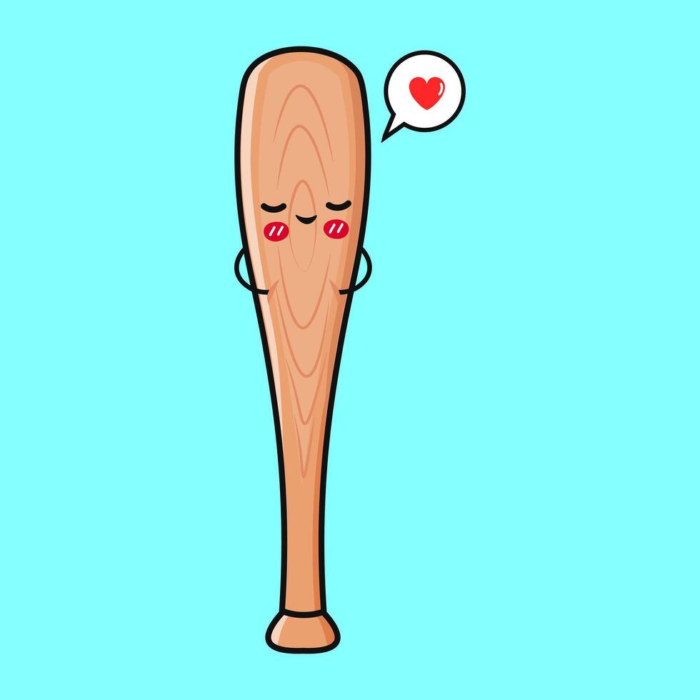 A charming baseball bat character expresses love with a heart on a vibrant blue backdrop. vector