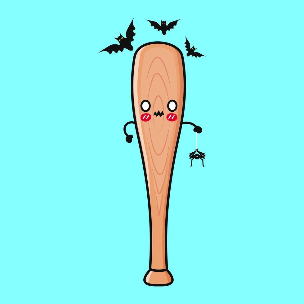 A scared Baseball Bat character with bats and a spider, perfect for Halloween designs. vector