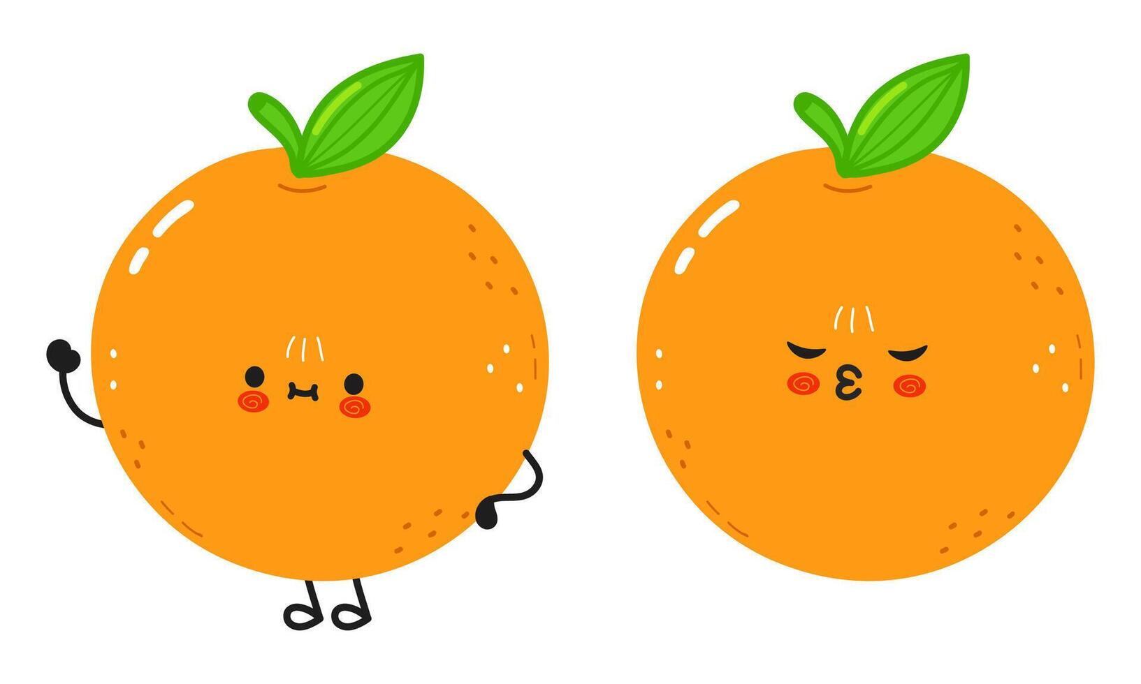 Two adorable cartoon Oranges with charming expressions on a white background vector