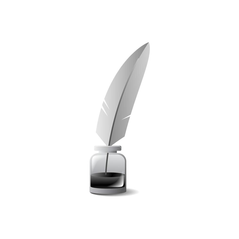 flat design old pen with ink bottle vector