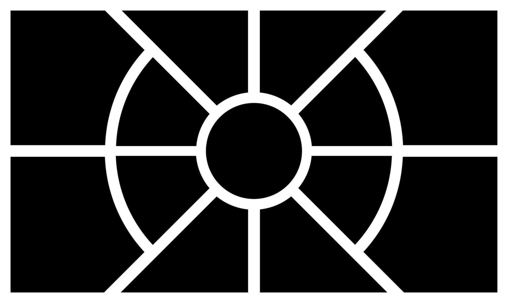 A Black and White Photo Collage Template with Central Radial Design and Rectangular Frames. blank collage frame photo part or picture mockup. frame. picture college. picture frames. vector