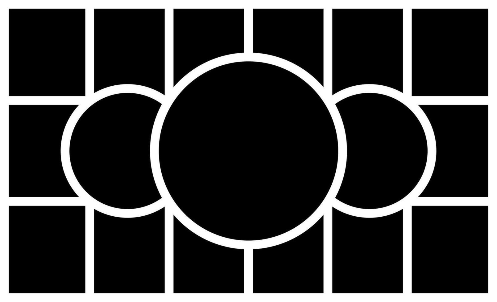 A Black and White Photo Collage Template with Grid Layout and Three Central Circles. blank collage frame photo part or picture mockup. frame. picture college. picture frames vector